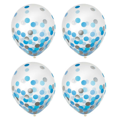 Blue and Silver Confetti Latex Balloon