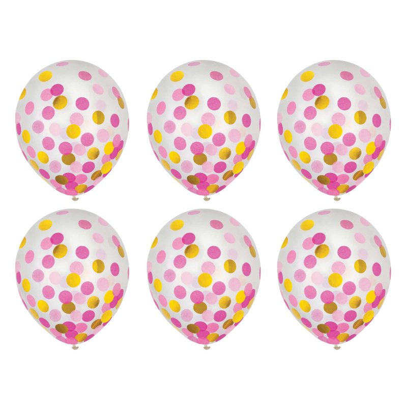 Pink and Gold Confetti Latex Balloon